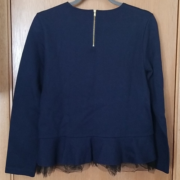 J Crew Navy Peplum Sweatshirt w/Tulle Trim sml - Picture 2 of 4